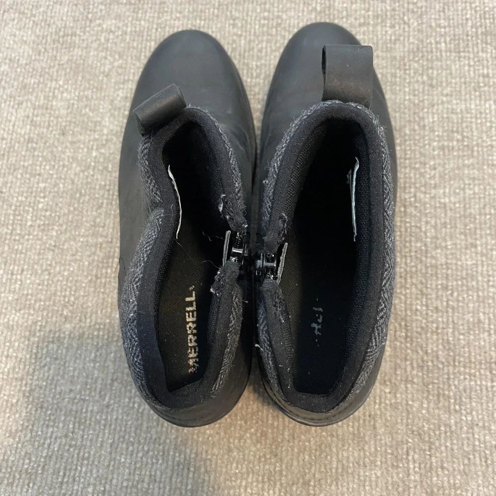 Merrell Booties Womens Size 8 Black Wool Blend Ankle Zip Lug‎ Sole J000886